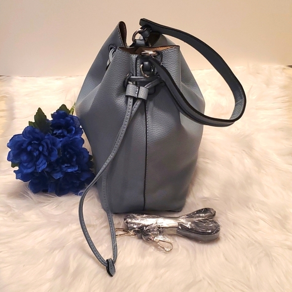 Unbranded Bucket Shoulder Handbag Pull Tie Closure in Light Blue - Picture 2 of 8